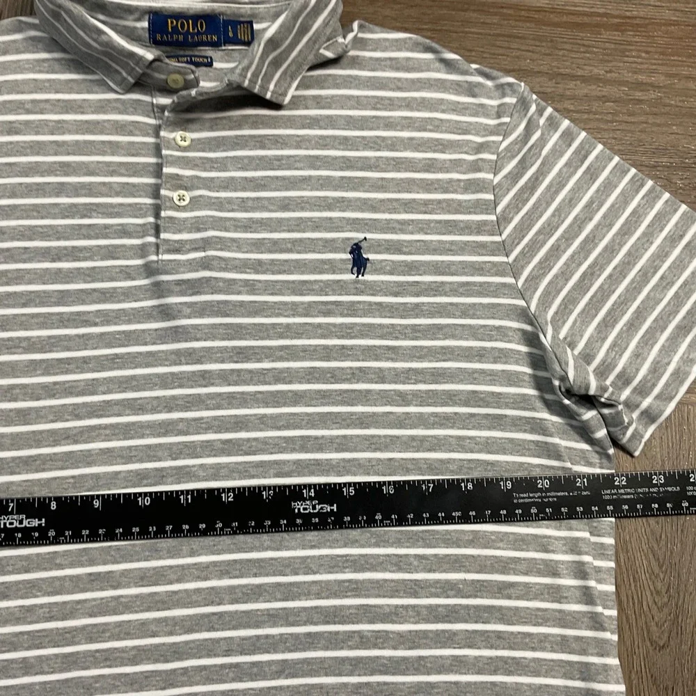 Polo Ralph Lauren Soft Touch Stripe Polo Shirt Mens Large Gray White Preppy Golf